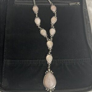 Silver, Grayish Pink Teardrop Necklace. NWOT